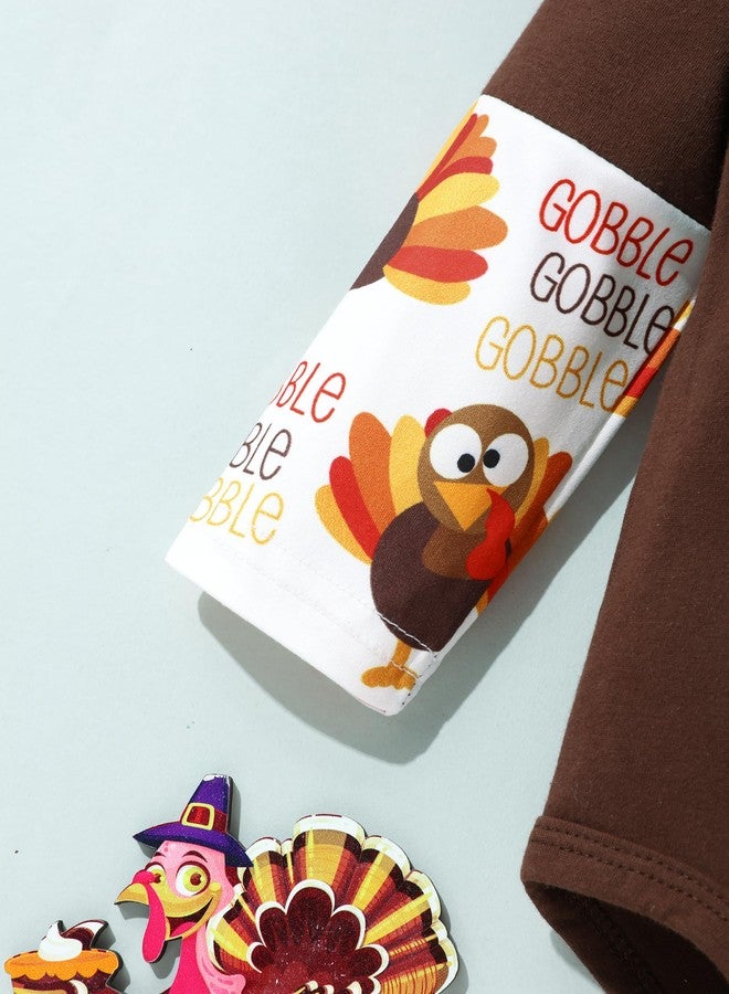 Hipea هيبيا ملابس عيد الشكر الأولى للصبي طقم طباعة الحروف وديك رومي القميص + البنطال + القبعة 3 قطع ملابس للأطفال 0-3 أشهر - Image 4