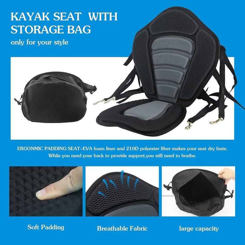 CLIO Kayak Seat Deluxe Padded Fishing Boat Seat Deluxe Sit-On-Top Canoe Seat Cushioned - Comfortable Backrest Support Universal Sit with Adjustable Back Strap Detachable Storage Bag - Image 2