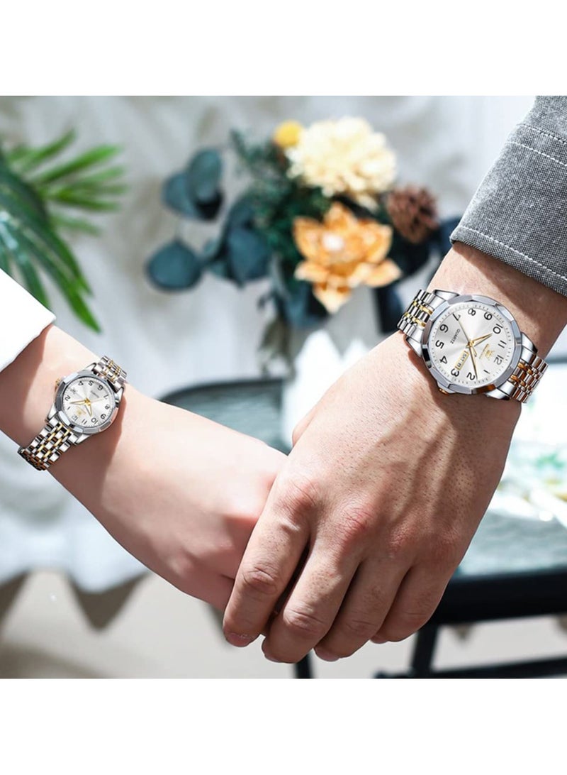 OLEVS Valentine's Romantic Couple Watches His and Hers Ultrathin Classic Quartz Analog Wrist Watches Gifts Set for Lovers Set of Two Quartz Watch Stainless Steel Waterproof Date Watches - Image 2