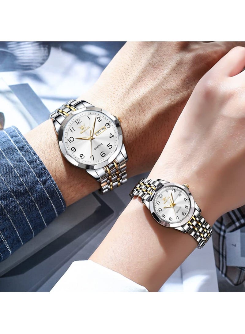 OLEVS Valentine's Romantic Couple Watches His and Hers Ultrathin Classic Quartz Analog Wrist Watches Gifts Set for Lovers Set of Two Quartz Watch Stainless Steel Waterproof Date Watches - Image 5