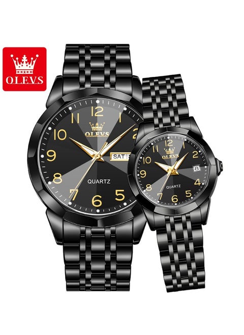 OLEVS Valentine's Romantic Couple Watches His and Hers Ultrathin Classic Quartz Analog Wrist Watches Gifts Set for Lovers Set of Two Quartz Watch Stainless Steel Waterproof Date Watches