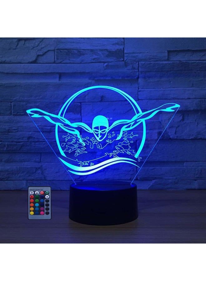 HPBN8 Ltd Creative 3D Swimming Night Light USB Powered Touch Switch Remote Control LED Decor Optical Illusion 3D Lamp 7/16 Colors Changing Children Kids Toy Christmas Xmas Brithday Gift - Image 1