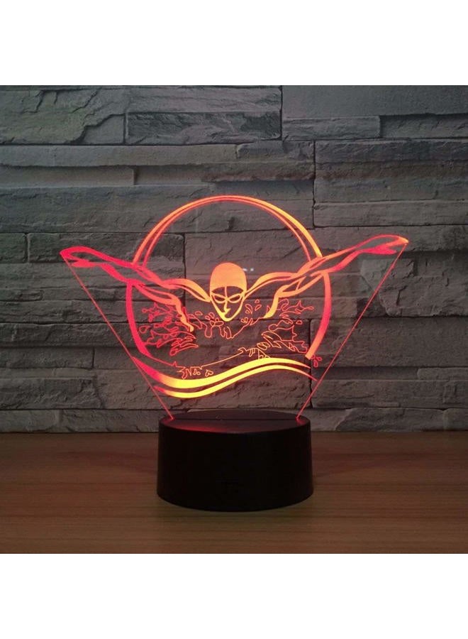 HPBN8 Ltd Creative 3D Swimming Night Light USB Powered Touch Switch Remote Control LED Decor Optical Illusion 3D Lamp 7/16 Colors Changing Children Kids Toy Christmas Xmas Brithday Gift - Image 2