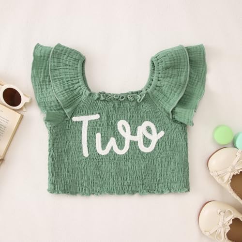 KEKEMI Toddler Girl Birthday Outfits 2nd 3rd 4th 5th 6th 7th Birthday Embroidery Shirt B-Day Tutu Skirt Set Cake Smash Outfit(Green,2T) - Image 2