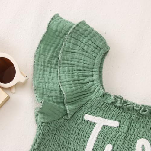 KEKEMI Toddler Girl Birthday Outfits 2nd 3rd 4th 5th 6th 7th Birthday Embroidery Shirt B-Day Tutu Skirt Set Cake Smash Outfit(Green,2T) - Image 5