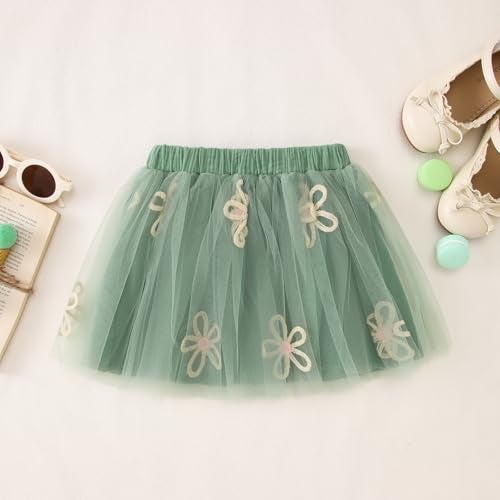 KEKEMI Toddler Girl Birthday Outfits 2nd 3rd 4th 5th 6th 7th Birthday Embroidery Shirt B-Day Tutu Skirt Set Cake Smash Outfit(Green,2T) - Image 3