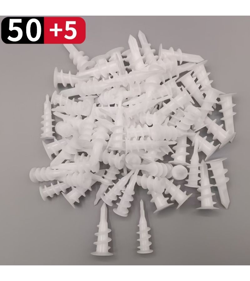 55 Pcs Heavy Duty Nylon Wall Plugs Self Drilling Drywall Anchors 10 33mm 0 39in 1 3in Spiral Groove Design Easy Installation Strong Holding Power For Wall Ceiling Furniture Light Curtain Mounting - Image 1