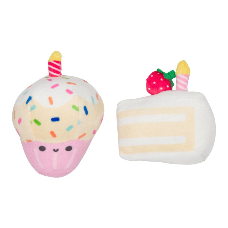 Pearhead Happy Birthday Cake Cat Toy Set, Stuffed Birthday Cake and Cupcake Cat Toys with Catnip and Squeakers, Interactive Fun Kitten Toys, Pet Owner Pet Birthday Gift, Ideal for Cat Lovers, Set of 2 - Image 1