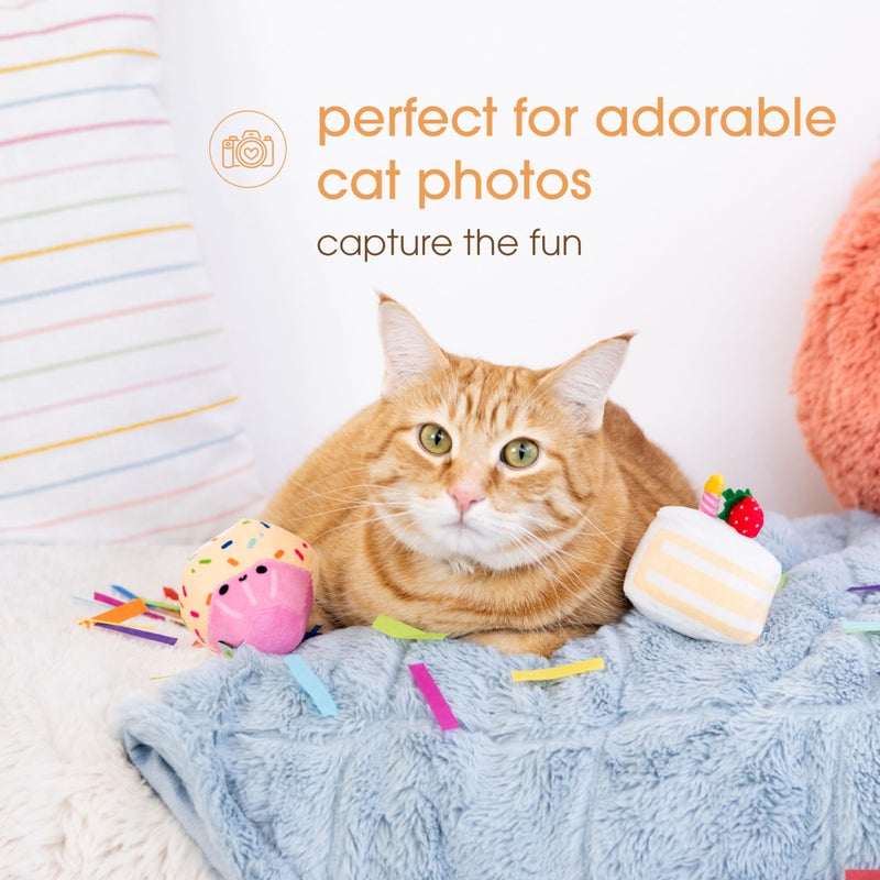 Pearhead Happy Birthday Cake Cat Toy Set, Stuffed Birthday Cake and Cupcake Cat Toys with Catnip and Squeakers, Interactive Fun Kitten Toys, Pet Owner Pet Birthday Gift, Ideal for Cat Lovers, Set of 2 - Image 4