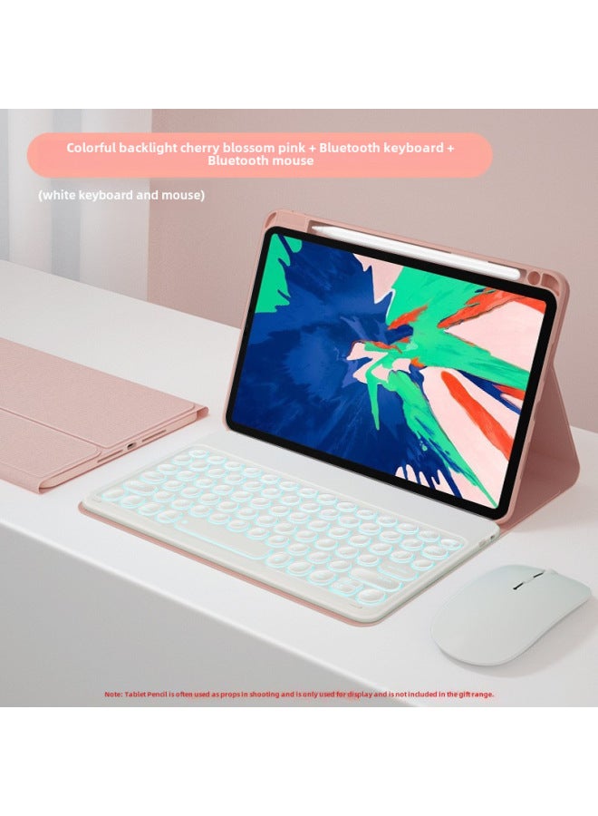 Latest For Huawei MatePad Pro11 Bluetooth Keyboard Glory V7pro Pen Slot Protective Cover Touch-Color:Light Pink + White Backlit Round Keyboard + Mouse-Product Type:For Huawei Matepad11 Inch - Image 1