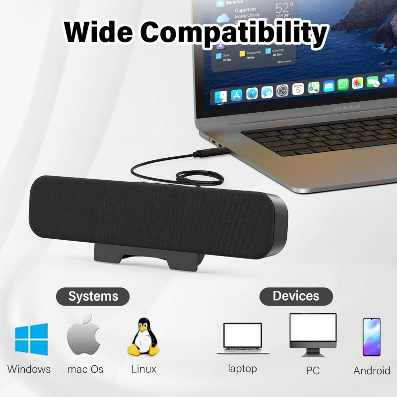 Desktop Computer Speakers Black With Wheat: Powerful Sound Monitor Mounted Speakers - Easy Clip Design PC Speakers for Desktop Laptop PC Monitor Use - Image 5