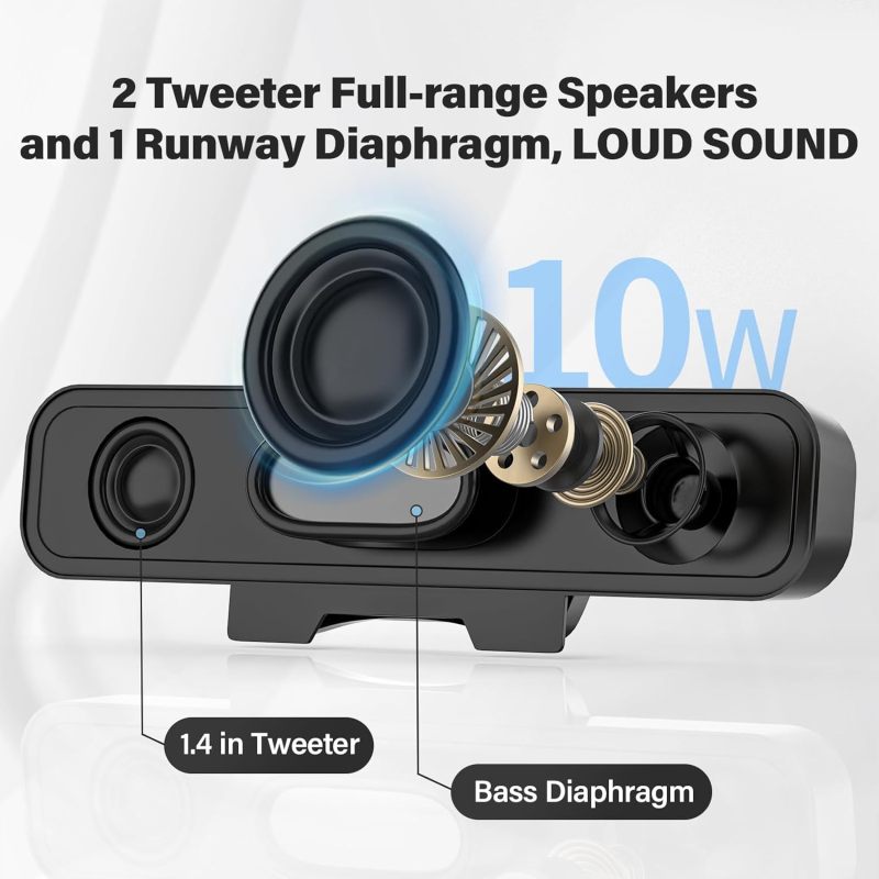 Desktop Computer Speakers Black With Wheat: Powerful Sound Monitor Mounted Speakers - Easy Clip Design PC Speakers for Desktop Laptop PC Monitor Use - Image 2
