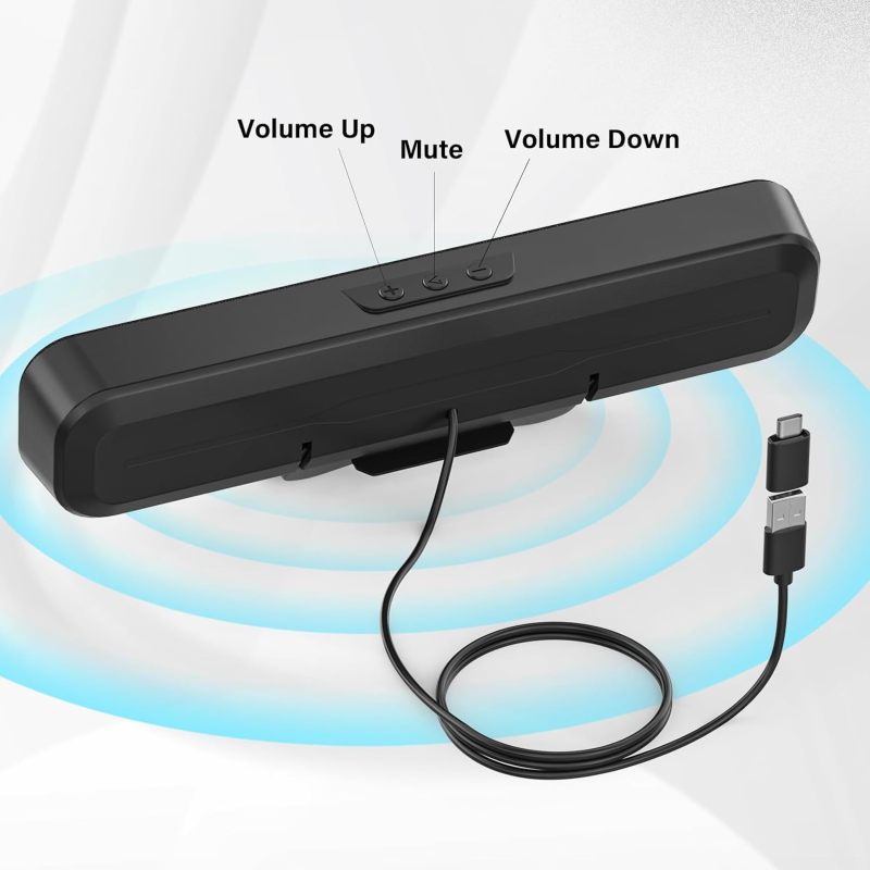 Desktop Computer Speakers Black With Wheat: Powerful Sound Monitor Mounted Speakers - Easy Clip Design PC Speakers for Desktop Laptop PC Monitor Use - Image 4