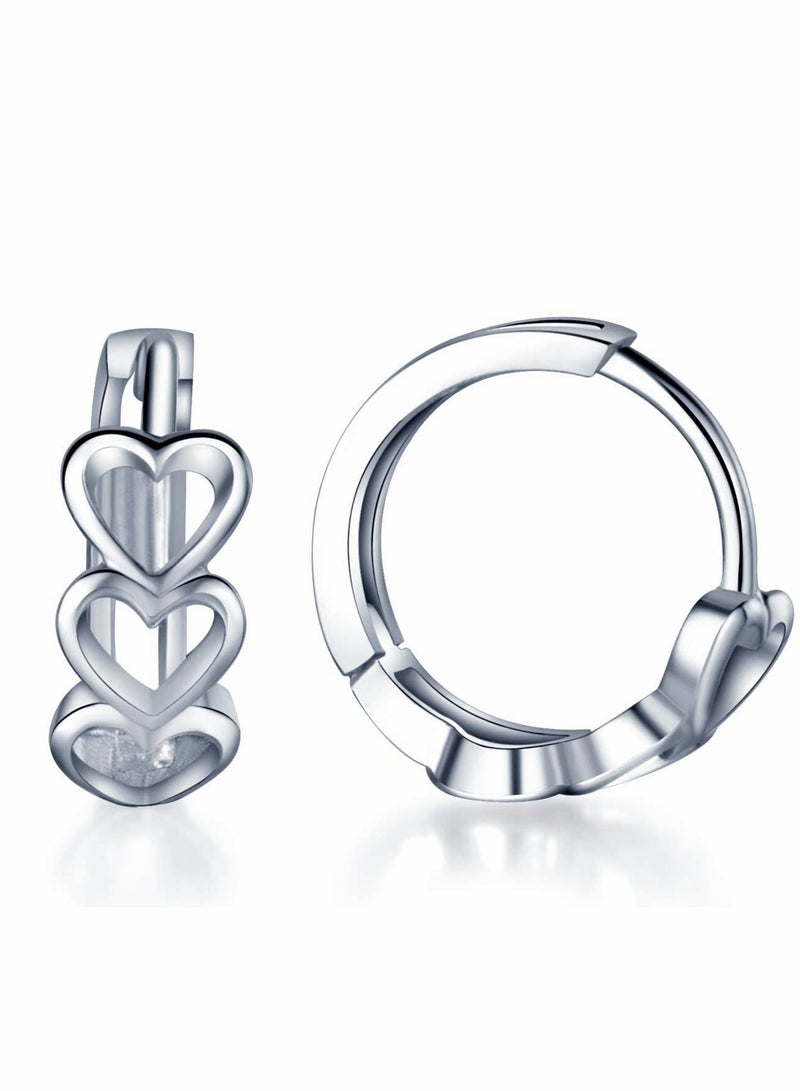 Silver Hoop Earrings for Women 925 Sterling Silver Heart Plain Huggie Hoop Earrings Creole for Women/Girls  - Image 1