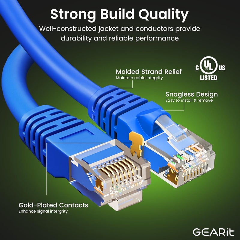 GearIT Cat 6 Ethernet Cable Pack - 24-Pack 4 ft Cat6 Ethernet Patch Cables | RJ45 Network Patch Cable, 10 Gbps Snagless Gold-Plated Connectors - Ethernet Cable Cat 6 for PC, TV, Router - Blue - Image 2