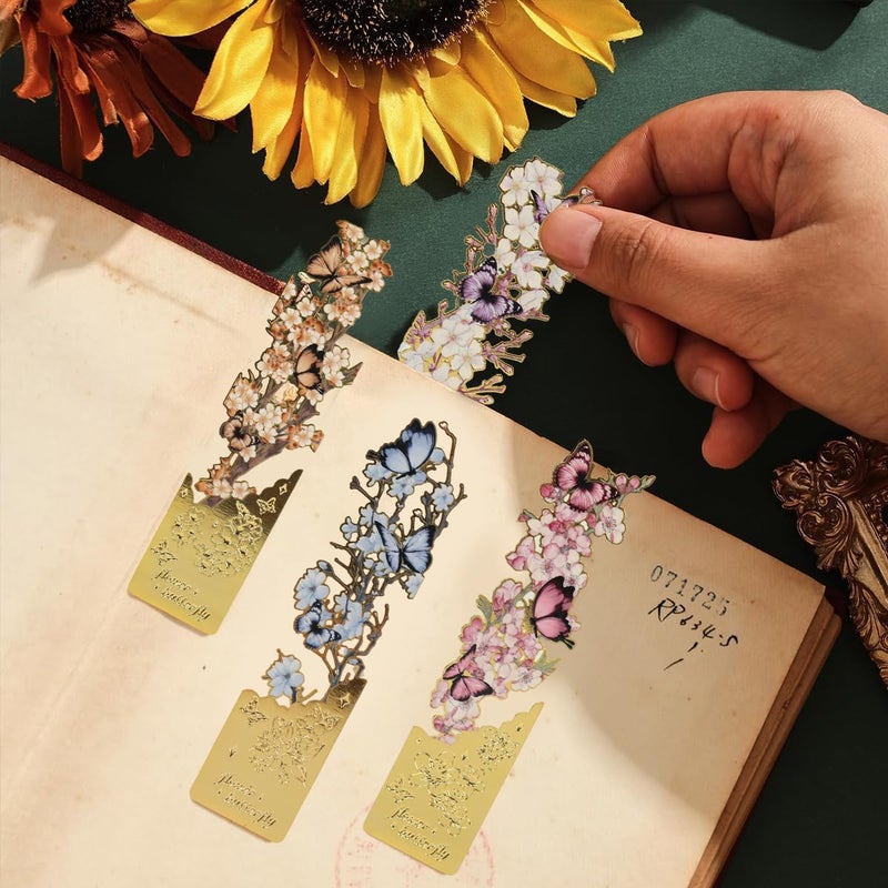 OFIFO ® Butterfly Metal Bookmark Set of 4, Vintage Cutout Rose Flower Sunflower Tassel Decorative Book Markers for Books, Textured Reading Accessories Gifts for Women Men Students - Image 5