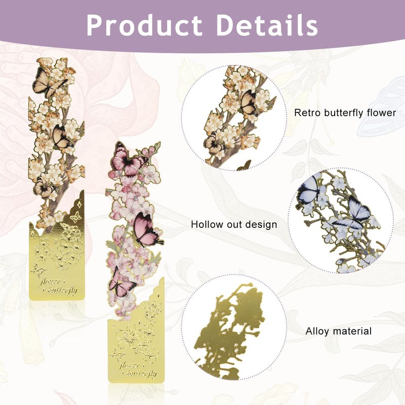 OFIFO ® Butterfly Metal Bookmark Set of 4, Vintage Cutout Rose Flower Sunflower Tassel Decorative Book Markers for Books, Textured Reading Accessories Gifts for Women Men Students - Image 3
