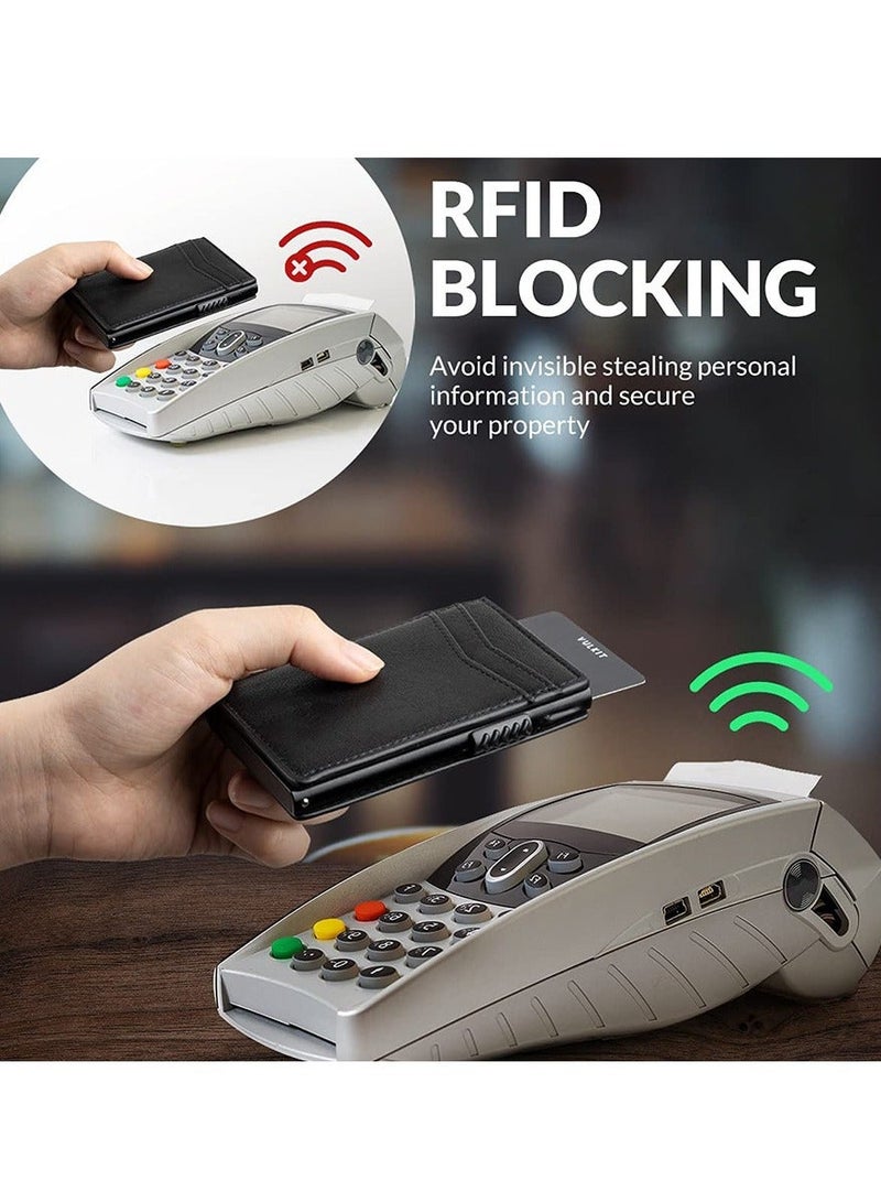 أوليس فيرس  محفظة بطاقات منبثقة مع حماية RFID، حافظة بطاقات ائتمان رفيعة من الجلد مع جيب للنقود، محفظة بطاقات معدنية بسيطة للرجال - Image 2