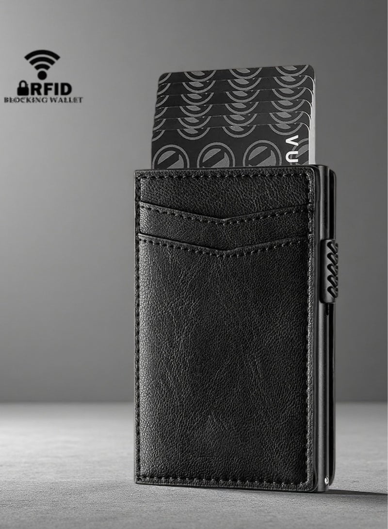 أوليس فيرس  محفظة بطاقات منبثقة مع حماية RFID، حافظة بطاقات ائتمان رفيعة من الجلد مع جيب للنقود، محفظة بطاقات معدنية بسيطة للرجال - Image 1