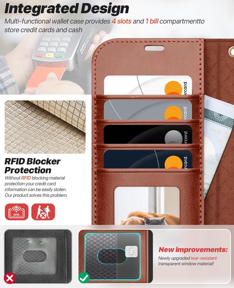 OCASE for iPhone 17 Pro Max Detachable Wallet Case with Card Holder, 2 in 1 PU Leather Flip Folio with RFID Blocking Stand Wrist Strap Shockproof Phone Cover 6.9 Inch 2025, Dark Brown - Image 3