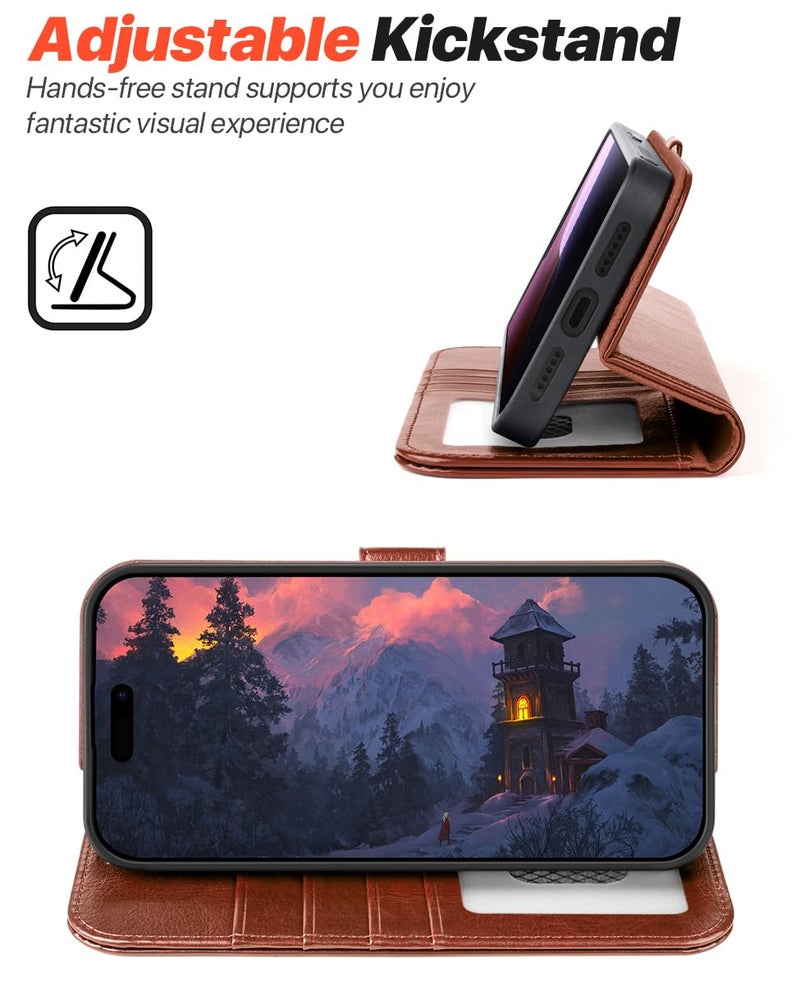 OCASE for iPhone 17 Pro Max Detachable Wallet Case with Card Holder, 2 in 1 PU Leather Flip Folio with RFID Blocking Stand Wrist Strap Shockproof Phone Cover 6.9 Inch 2025, Dark Brown - Image 5