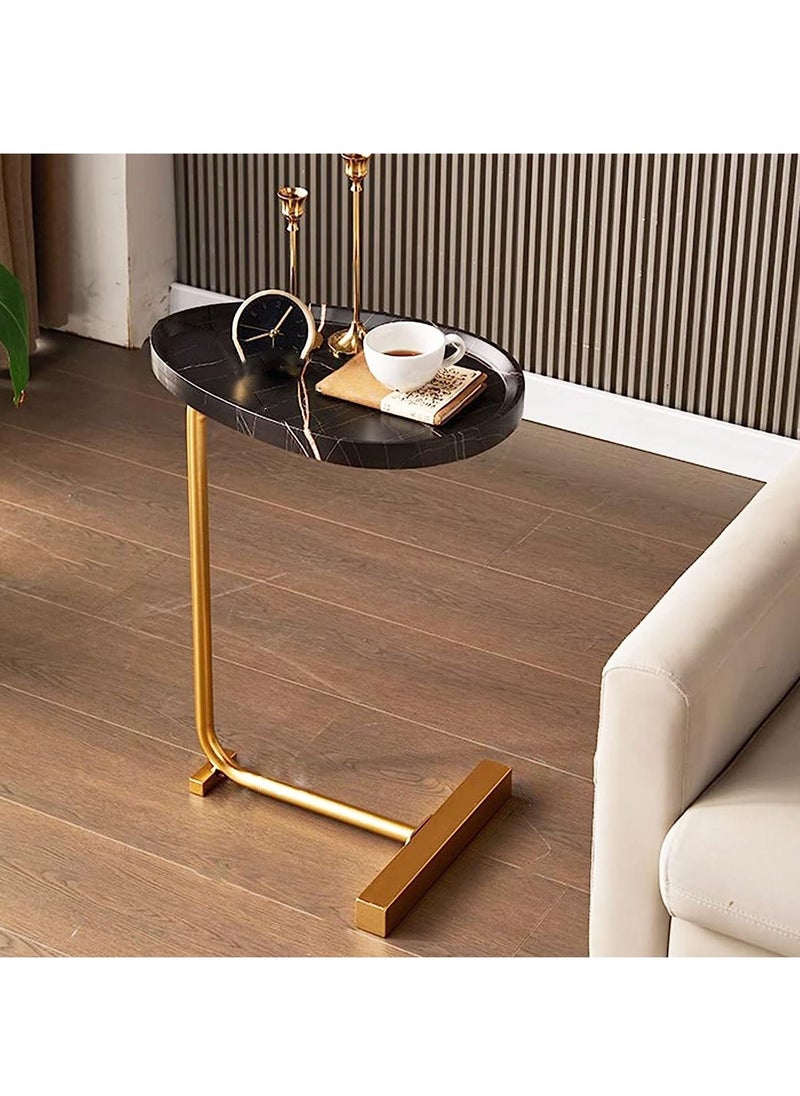 DubaiGallery Side Table NAN C-Shaped, Metal Frame MDF Simple Tea for Hotel Famous and Famous Special-Shaped Table, White/Walnut Color 