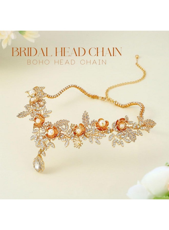 Yean Glod Crystal Headband Pearl Hair Band Rhinestone Vshaped Celtic Hair Band Bride Wedding Hair Accessories For Women And Girls - Image 2
