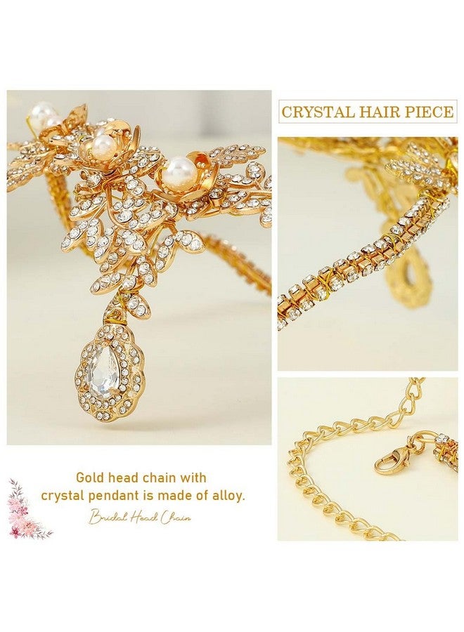 Yean Glod Crystal Headband Pearl Hair Band Rhinestone Vshaped Celtic Hair Band Bride Wedding Hair Accessories For Women And Girls - Image 4