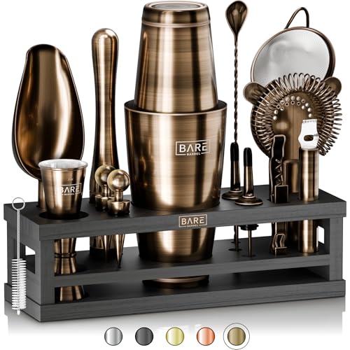 BARE BARREL® Mixology Bartender Kit Bar Set | 16-Piece Cocktail Shaker Set | Martini Barware Mixing Tools for Home Bartending | Incl. 35 Recipe Cards | Gift Set (28oz Boston Shaker, Brass/Black) - Image 1