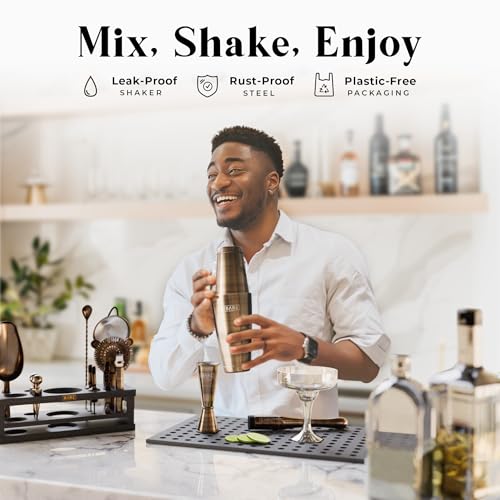 BARE BARREL® Mixology Bartender Kit Bar Set | 16-Piece Cocktail Shaker Set | Martini Barware Mixing Tools for Home Bartending | Incl. 35 Recipe Cards | Gift Set (28oz Boston Shaker, Brass/Black) - Image 3