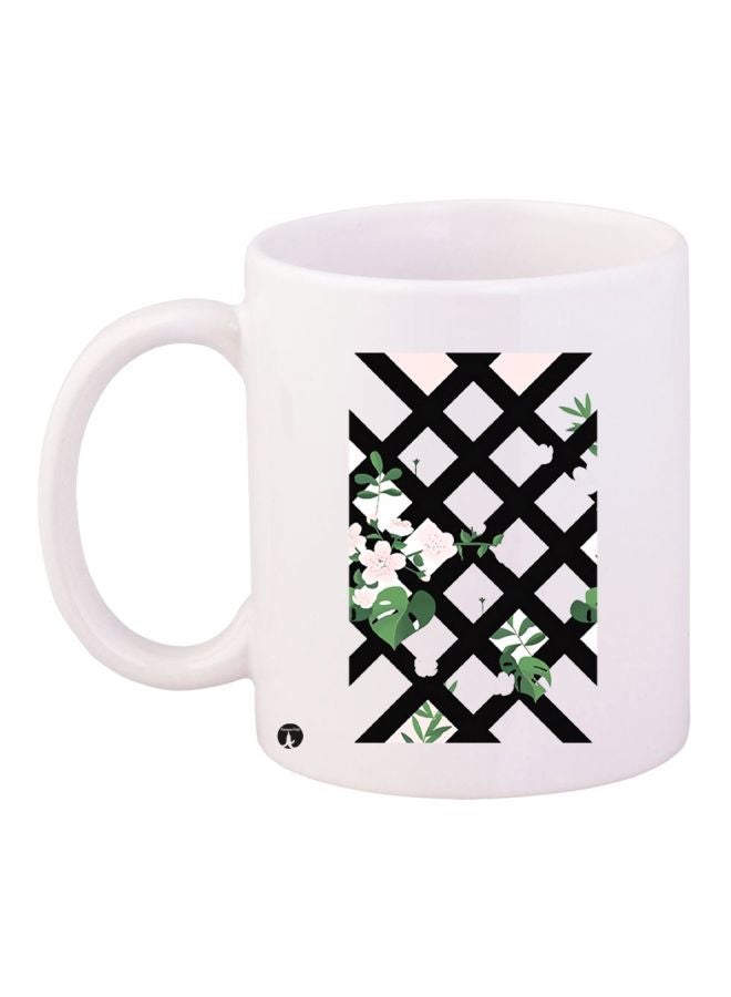 RYN Floral Printed Coffee Mug White/Black/Green 11ounce