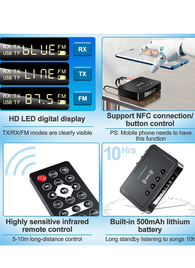 SYOSI Bluetooth 5.0 Transmitter Receiver 3 in 1 Blue Tooth Adapter 3.5mm AUX RCA USB for W ireless Hi-Fi Stereo Audio Music Compatible with Home Car Sound System  - Image 5