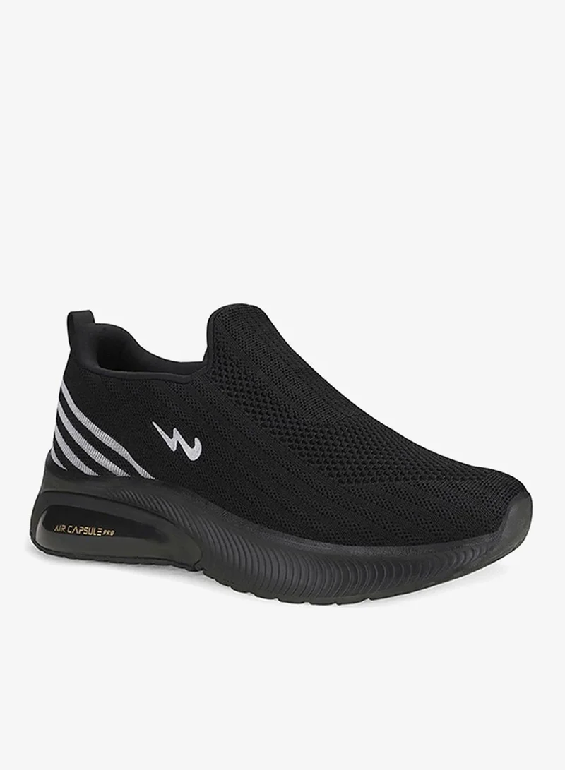 Campus Men Panel Memory Massage Tech Slip-On Walking Shoes-Black