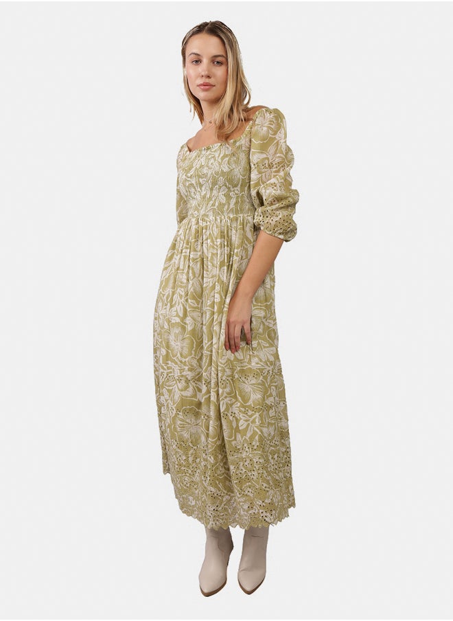 American Eagle AE Puff Sleeve Smocked Midi Dress  - Image 3