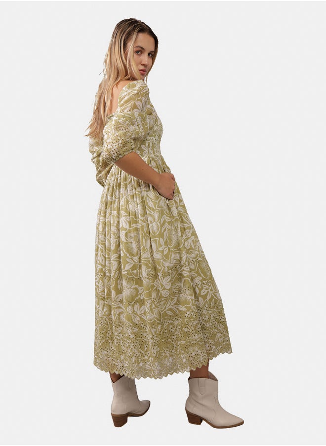American Eagle AE Puff Sleeve Smocked Midi Dress  - Image 4