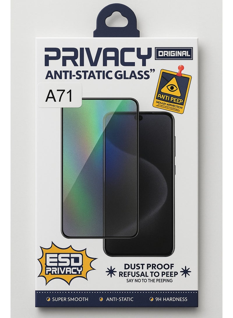 أوريجنال واقي شاشة الخصوصية لهاتف سامسونج جالاكسي A71 - زجاج مضاد للكهرباء الساكنة مع حماية من التفريغ الكهروستاتيكي، وحماية من الالتصاق، وصلابة 9H، ومقاوم للغبار، وملمس ناعم - Image 2