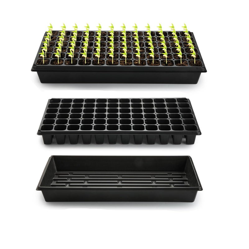 RooTrimmer 10 Pack 1020 Trays No Holes and 10 Pack 72 Cell Seed Starter Tray, 20" x 10" - Heavy Duty Reusable Plastic Seed Starter Kit for Microgreens, Seed Germination & Plant Propagation (10 Sets) - Image 1