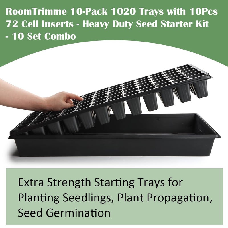RooTrimmer 10 Pack 1020 Trays No Holes and 10 Pack 72 Cell Seed Starter Tray, 20" x 10" - Heavy Duty Reusable Plastic Seed Starter Kit for Microgreens, Seed Germination & Plant Propagation (10 Sets) - Image 5