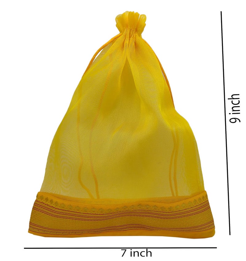 brown leaf Set Of 12 Organza 9X7 inch Potli Bags Pouch Best for Wedding Anniversary Party Supply Return Gifting Bags - Image 2