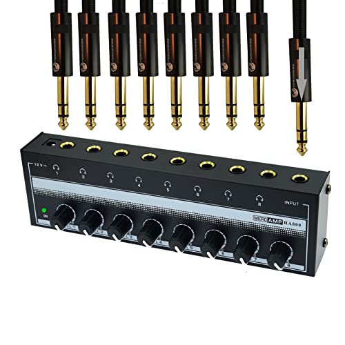 Arklove Stereo Input TRS Jack 1/4" in Splitter 4X Micro amp 1 in 8 Out 1/4 inch Headphone Amplifier 8 Channel Audio BOX (H800) - Image 1