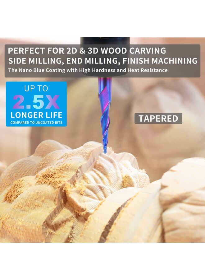 Tapered Ball Nose End Mills 1/4" Shank, 1/16" Tip Diameter 1/32" Radius, 5.4 Degree, Solid Carbide CNC Router Bits for 2D/3D Milling Engraving Carving - Image 4