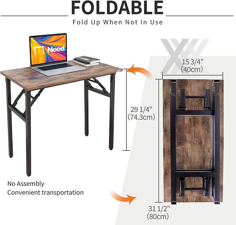 Need Small Desk 31 1/2" No Assembly Foldable Writing Table,Sturdy and Heavy Duty Folding Computer Desks for Small Space/Home Office/Dormitory AC5FB(80 * 40) - Image 4
