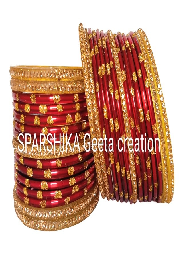 مجموعة أساور زجاجية أنيقة من SPARSHIKA Geeta بتصميم بسيط ولامع للنساء والفتيات | مجموعة خاصة بالمهرجانات وحفلات الزفاف | طقم تشودي مكون من 30 قطعة | (ماروني، 2.4) - Image 2