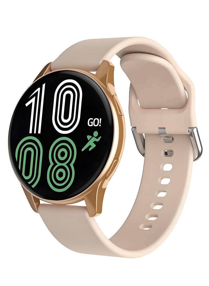 ساعة ذكية للأعمال T2 PRO بشاشة مستديرة، ساعة لياقة بدنية مقاومة للماء، مكالمات بلوتوث، متوافقة مع أنظمة Android وiOS، مراقبة معدل ضربات القلب، ذهبي - Image 1
