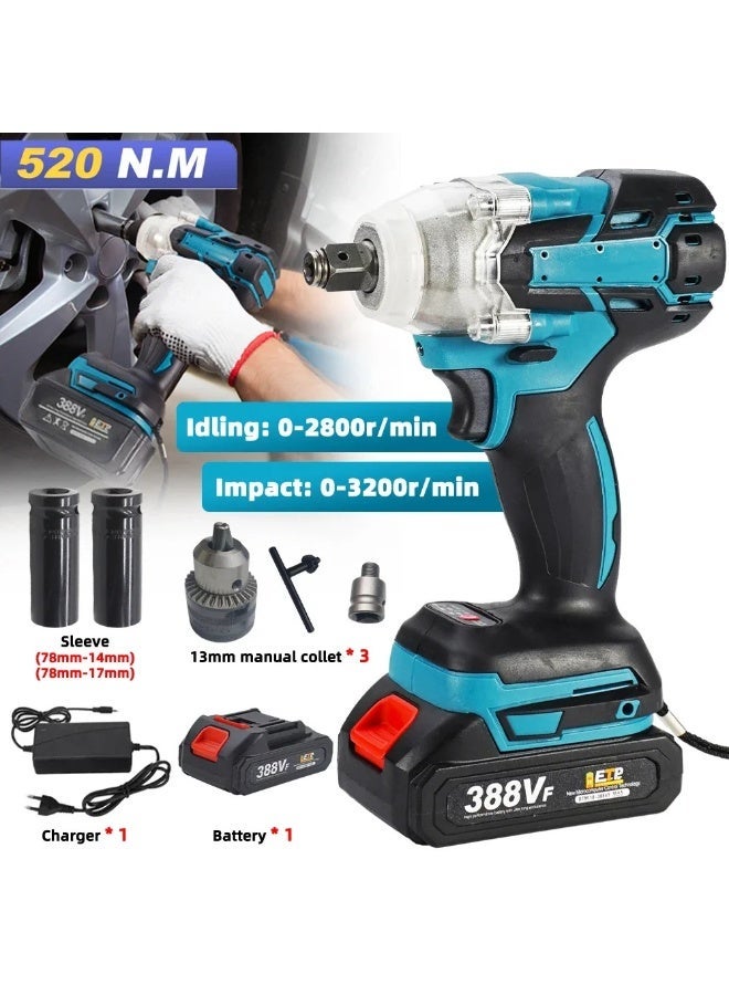 Halamine Impact Wrench，power tools，Heavy-Duty Cordless Impact Wrench Kit，high torque performance, Equipped with two  batteries，for Car Tire Repair and Home DIY Projects, Carry Case, Blue - Image 1