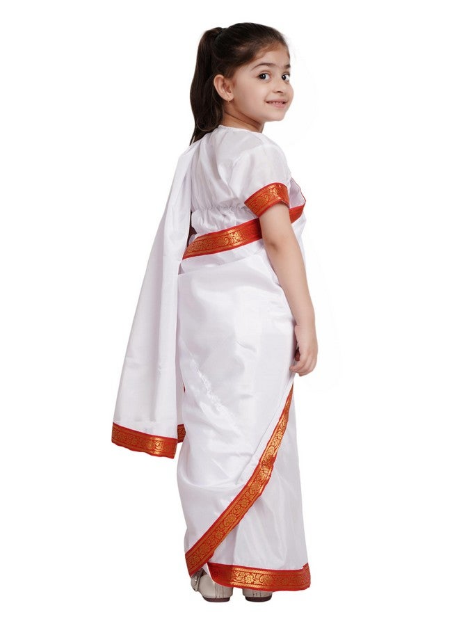 Kaku Fancy Dresses Polyester Indian State Bengali Dance White Saree Costume For Kids -White & Red, 3-4 Years, For Girls - Image 5