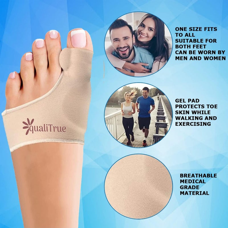 QualiTrue Toe Separator Bunion Corrector For Women Free Silicone Guard Bunion Thumb Corrector Plantar Fasciitis Relief Product Gel Pad Cushion, Toe Brace, Spacers, Bunion Splint Hallux Valgus Fits With Shoes And Socks Uk4 To Uk8 (Bunion Brace) - Image 2