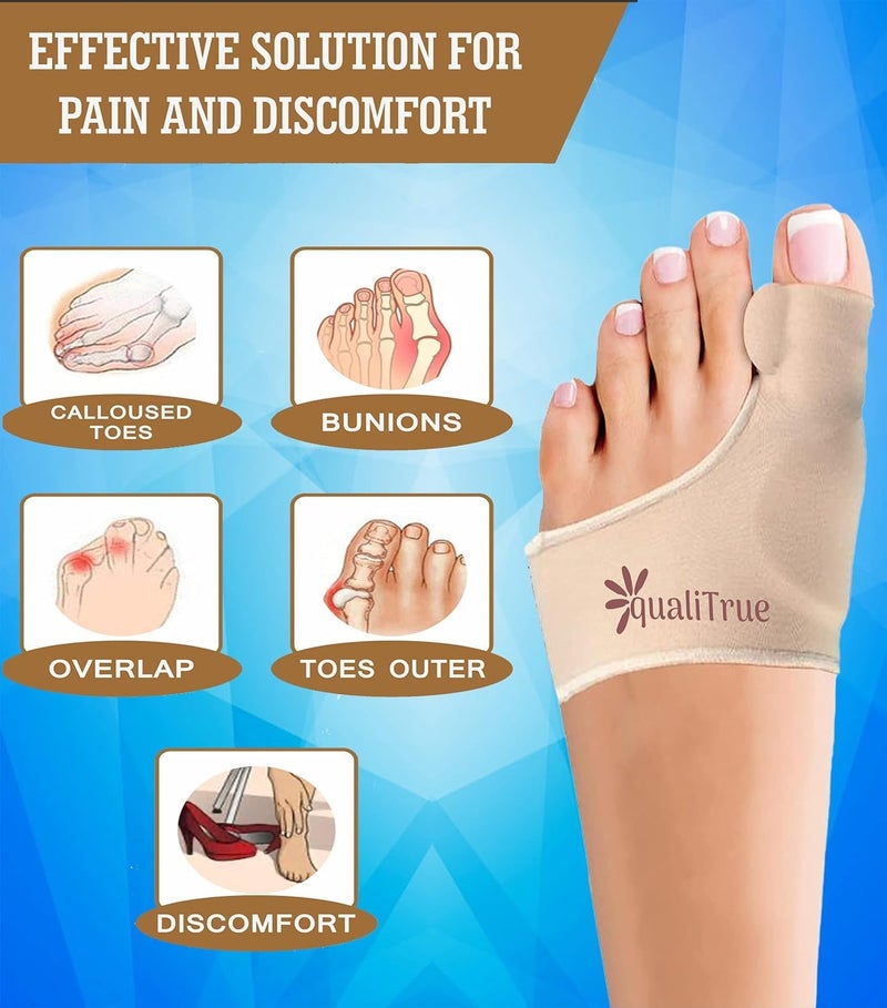 QualiTrue Toe Separator Bunion Corrector For Women Free Silicone Guard Bunion Thumb Corrector Plantar Fasciitis Relief Product Gel Pad Cushion, Toe Brace, Spacers, Bunion Splint Hallux Valgus Fits With Shoes And Socks Uk4 To Uk8 (Bunion Brace) - Image 3
