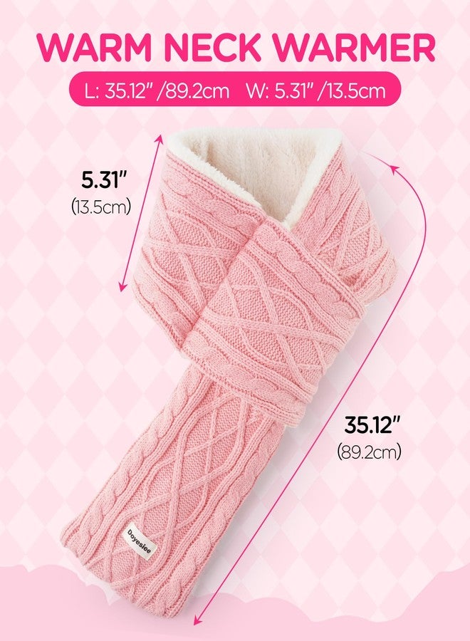 Doyesiee Kids Scarf for Girls Boys, Winter Long Fleece Plush Scarves Knitted Cross Tie Neck Warmer for Cold Weather, Pink, 5.31" W x 35.12" L - Image 5
