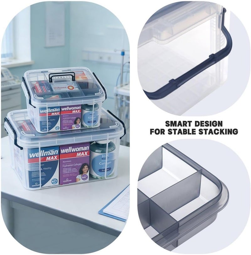 HEY FOLY 15qt Medicine Organizer Storage Box with Tray, Set of 2 Plastic First Aid Box Empty, Thickened Medicine Container Chest, Multipurpose Medical Case with Labels, Blue Medicine Caddy - Image 2